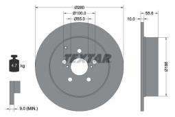 TARCZA HAM./TYŁ/ TOYOTA AVENSIS 03- @280X10 TEXTAR 92135703